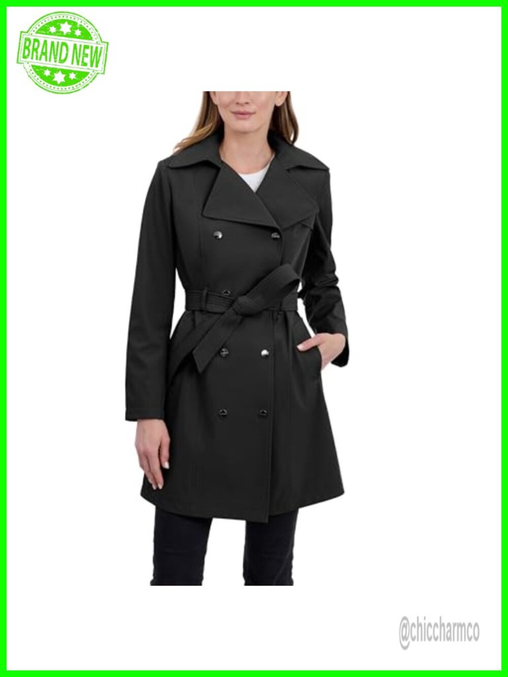 Women's Polyester Trench Coat, Double Breasted with Removable Hood & Belt